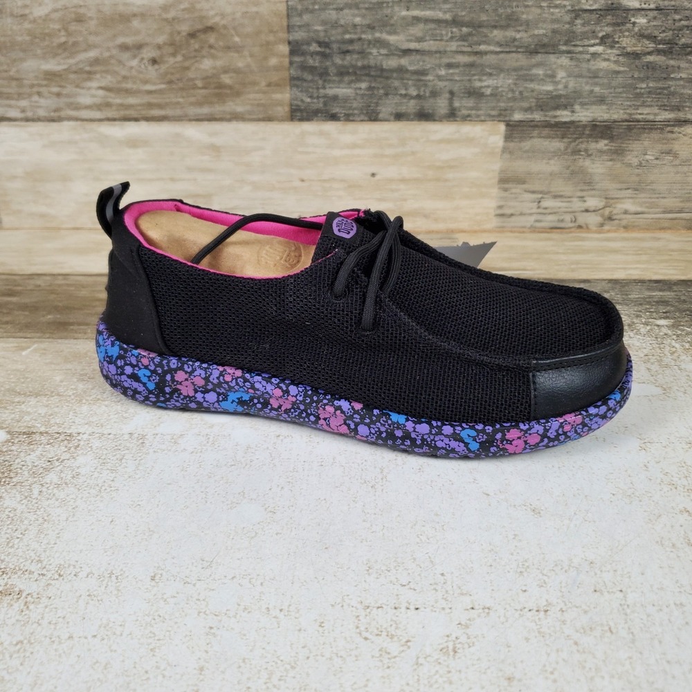 Hey Dude Wendy Work CE Floral Womens Loafers Shoes Sz 7 Black Multi Slip On